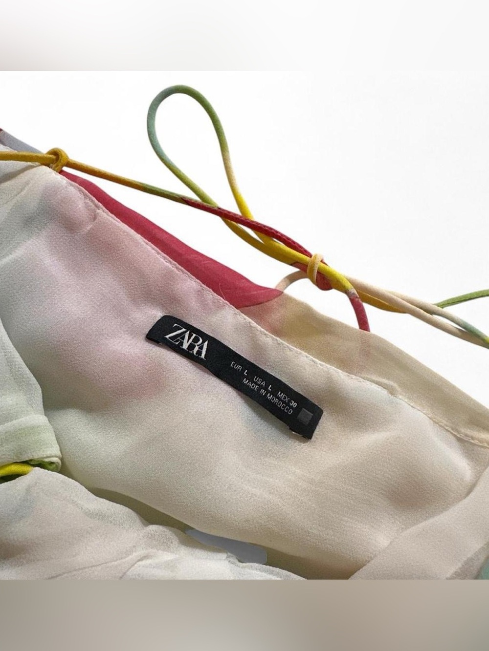 Zara Multicolor Ruched Chiffon Tie-Front Cami — Pink, Yellow, Green, Blue - Picture 3 of 3